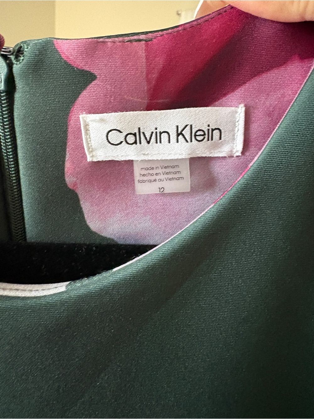 Calvin Klein Dark Green Midi Dress with Pink Floral Print - Picture 8 of 9